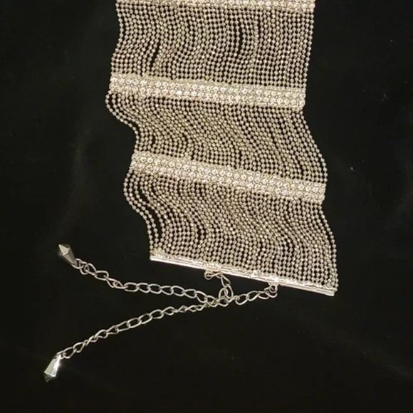 Macy's Multi Row Strand Cuff Silver Tone Bracelet - Picture 4 of 7